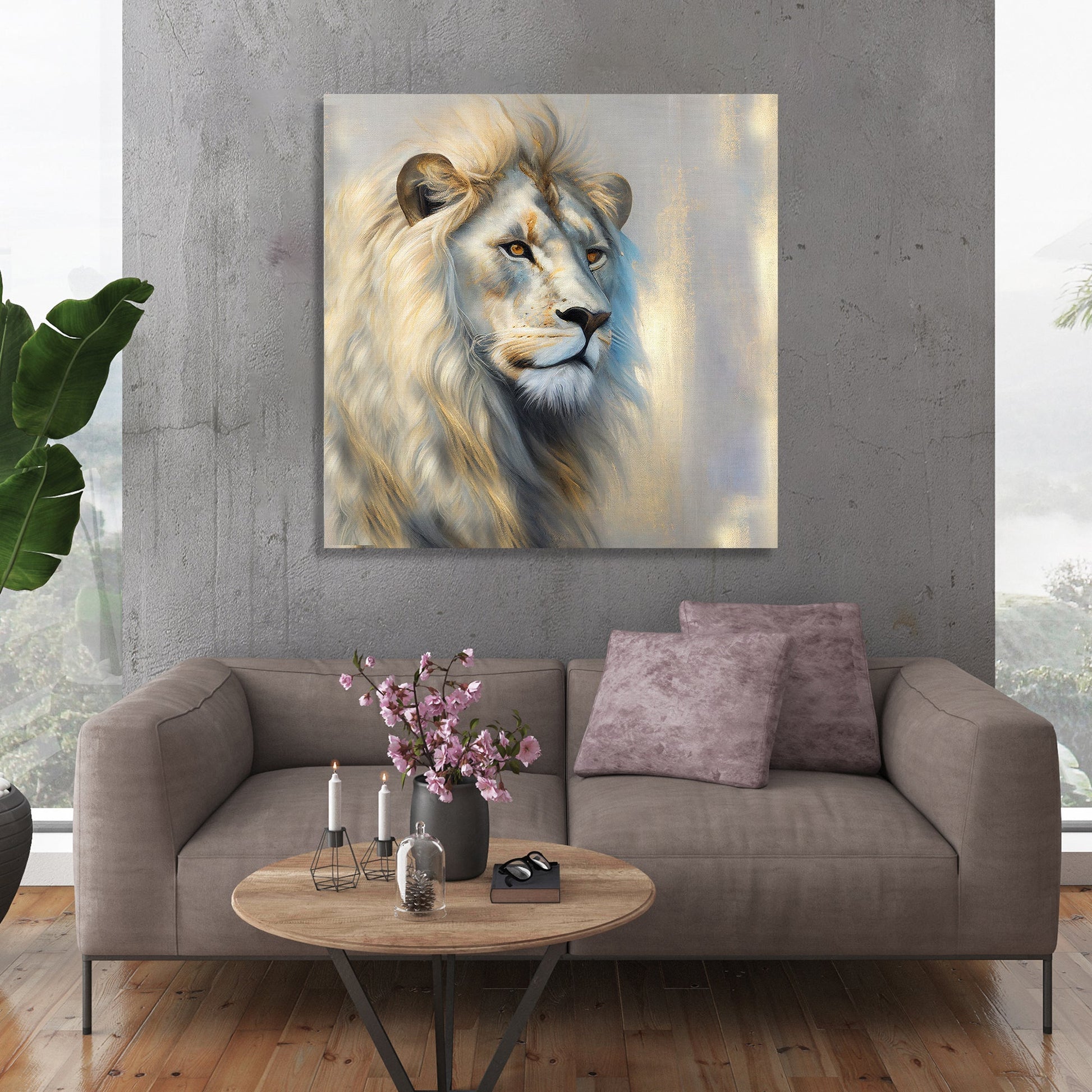 Kotart-Wildlife Inspired White Lion Canvas Painting for Living Room Bedroom Home and Office Wall Decor-Posters, Prints, & Visual Artwork